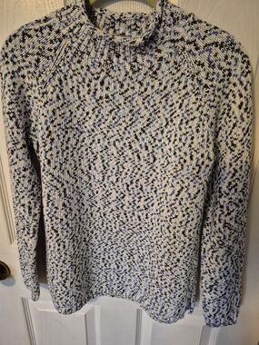 Talbots Marled Crewneck Sweater in White, Blue & Black